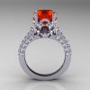 Classic French 14K White Gold 3.0 Carat Padparadscha Sapphire Diamond Solitaire Wedding Ring R401-14KWGDPS-2