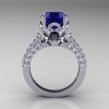 Classic French 14K White Gold 3.0 Carat Blue Sapphire Diamond Solitaire Wedding Ring R401-14KWGDBS-2