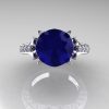Classic French 14K White Gold 3.0 Carat Blue Sapphire Diamond Solitaire Wedding Ring R401-14KWGDBS-4