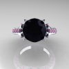 Exclusive 14K White Gold 3.0 Carat Black Diamond Light Pink Sapphire Solitaire Blazer Ring R401-14KWGLPSBD-4