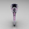 Exclusive 14K White Gold 3.0 Carat Black Diamond Light Pink Sapphire Solitaire Blazer Ring R401-14KWGLPSBD-3
