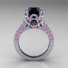Exclusive 14K White Gold 3.0 Carat Black Diamond Light Pink Sapphire Solitaire Blazer Ring R401-14KWGLPSBD-2