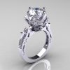 Modern Antique 14K White Gold 3.0 Carat Simulation and Natural Diamond Solitaire Wedding Ring R214-14KWGDSD-2