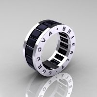 Mens Modern 14K White Gold Black Diamond Channel Cluster Infinity Wedding Band R174-14WGBD-1
