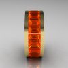 Mens Modern 14K Yellow Gold Orange Sapphire Channel Cluster Infinity Wedding Band R174-14YGOS-2