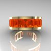 Mens Modern 14K Yellow Gold Orange Sapphire Channel Cluster Infinity Wedding Band R174-14YGOS-3
