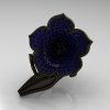 Designer Exclusive 14K Black Gold Blue Sapphire Duchess Trumpet Flower and Vine Ring NN123-14KBGBS-2