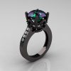 Classic 14K Black Gold 3.0 Carat Russian Chrysoberyl Alexandrite Diamond Solitaire Wedding Ring R301-14KBGDAL-2
