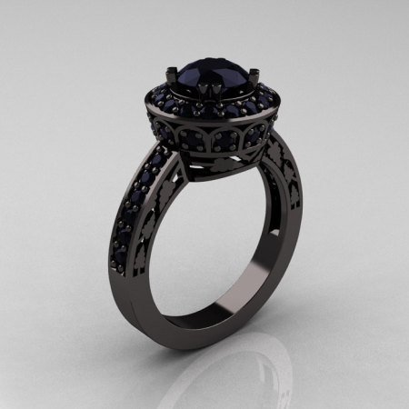 14K Black Gold 1.0 Carat Black Diamond Wedding Ring Engagement Ring R199-14KBGBD-1