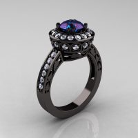 14K Black Gold 1.0 Carat Russian Alexandrite Diamond Wedding Ring Engagement Ring R199-14KBGDA-1