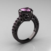 Classic 14K Black Gold 2.0 Carat Heart Light Pink Sapphire Bridal Ring R314-14KRGLPS-1
