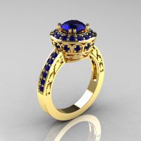 Classic 14K Yellow Gold 1.0 Carat Blue Sapphire Wedding Ring Engagement Ring R199-14KYBS-1
