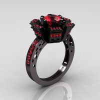 Modern French 14K Black Gold Rubies Wedding Ring Engagement Ring R224-14KBGR-1