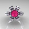 Modern French 14K White Gold Pink Sapphire Diamond Wedding Ring Engagement Ring R224-14KWGDPS-4