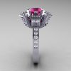 Modern French 14K White Gold Pink Sapphire Diamond Wedding Ring Engagement Ring R224-14KWGDPS-3