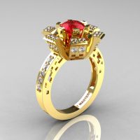 Modern French 14K Yellow Gold Ruby Diamond Wedding Ring Engagement Ring R224-14KYGDR-1