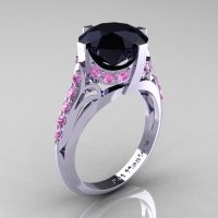 French Vintage 14K White Gold 3.0 CT Black Diamond Light Pink Sapphire Bridal Solitaire Ring Y306-14KWGLPSBD-1