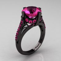 French Vintage 14K Black Gold 3.0 CT Pink Sapphire Bridal Solitaire Ring Y306-14KBGPS-1