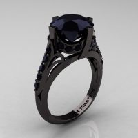 French Vintage 14K Black Gold 3.0 CT Black Diamond Bridal Solitaire Ring Y306-14KBGBD-1
