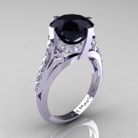French Vintage 10K White Gold 3.0 CT Black and White Diamond Bridal Solitaire Ring Y306-10KWGDBD-1