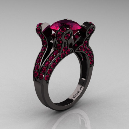 Cleopatra – French Vintage 14K Black Gold 3.0 CT Raspberry Red Garnet Pisces Wedding Ring Engagement Ring Y228-14KBGRRG-1