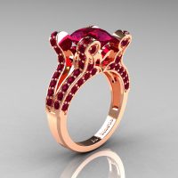 Hexe - French Vintage 14K Rose Gold 3.0 CT Raspberry Red Garnet Pisces Wedding Ring Engagement Ring Y228-14KRGRRG-1