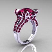 Nane - French Vintage 14K White Gold 3.0 CT Raspberry Red Garnet Pisces Wedding Ring Engagement Ring Y228-WGRRG-1