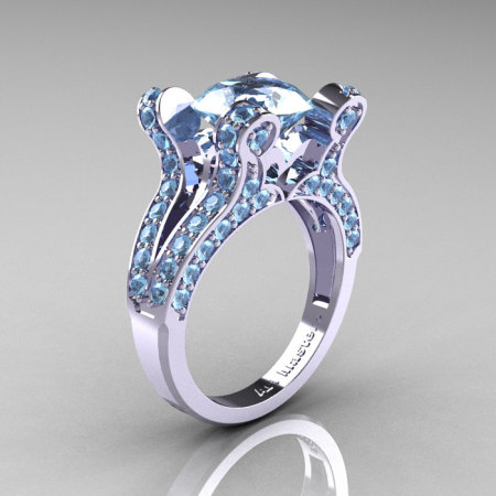 Anahit – French Vintage 14K White Gold 3.0 Aquamarine Pisces Wedding Ring Engagement Ring Y228-14KWGAQ-1