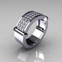 Gentlemens Modern 14K White Gold 33 Stone Pink Diamond Ring MR184-14KWGD-1