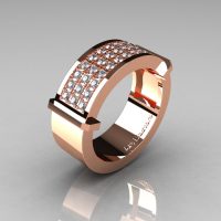 Gentlemens Modern 14K Rose Gold 33 Stone Pink Diamond Ring MR184-14KRGD-1