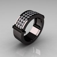 Gentlemens Modern 14K Black Gold 33 Stone Pink Diamond Ring MR184-14KBGD-1