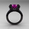 French Vintage 14K Black Gold 3.0 CT Amethyst Black Diamond Pisces Wedding Ring Engagement Ring Y228-14KBGBDAM-2