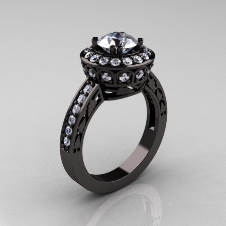 Classic 14K Black Gold 1.0 Carat White Sapphire Diamond Wedding Ring Engagement Ring R199-14KBGDWS-1
