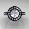 Classic 14K Black Gold 1.0 Carat White Sapphire Diamond Wedding Ring Engagement Ring R199-14KBGDWS-3