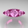 Classic 14K Pink Gold Three Stone Light Pink Sapphire Solitaire Engagement Ring Wedding Ring R200-14KPGLPS-3