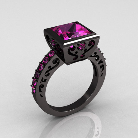 Classic Bridal 14K Black Gold 2.5 Carat Princess Pink Sapphire Ring R309-14BGPS-1