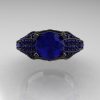 Aztec Edwardian 14K Black Gold 1.0 CT Blue Sapphire Engagement Ring R001-14KBGBS-4