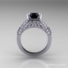 Aztec Edwardian 14K White Gold 1.0 CT Black and White Diamond Engagement Ring R001-14KWGDBD-2