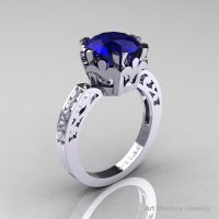 Modern Renaissance 14K White Gold 3.0 Carat Blue Sapphire Diamond Solitaire Ring R402-14KWGDBS-1