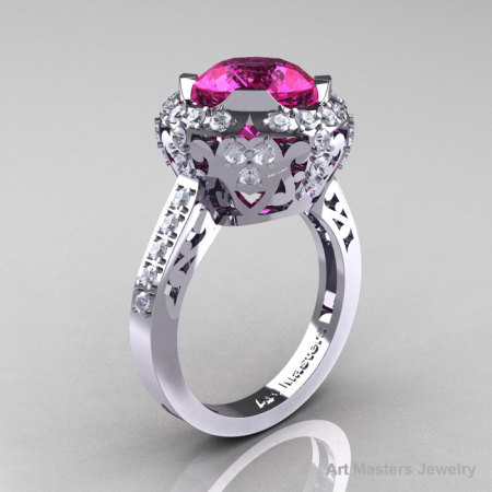 Modern Edwardian 14K White Gold 3.0 Carat Pink Sapphire Diamond Engagement Ring Wedding Ring Y404-14KWGDPS-1
