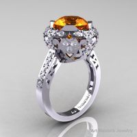 Edwardian 14K White Gold 3.0 Carat Orange Sapphire Diamond Engagement Ring Wedding Ring Y404-14KWGDOS-1