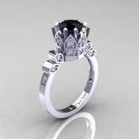 Classic Armenian 14K White Gold 1.0 Black and White Diamond Bridal Solitaire Ring R405-14KWGDBD-1