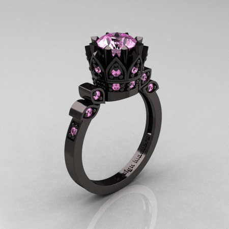 Classic Armenian 14K Black Gold 1.0 Light Pink Sapphire Bridal Solitaire Ring R405-14KBGLPS-1