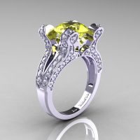 French Vintage 14K White Gold 3.0 CT Yellow Sapphire Diamond Pisces Wedding Ring Engagement Ring Y228-14KWGDYS-1