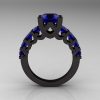 Modern Vintage 14K Black Gold 3.0 Carat Blue Sapphire Designer Wedding Ring R142-14KBGBS-2