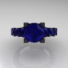 Modern Vintage 14K Black Gold 3.0 Carat Blue Sapphire Designer Wedding Ring R142-14KBGBS-3