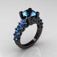 Modern Vintage 14K Black Gold 3.0 Carat Blue Topaz Designer Wedding Ring R142-14KBGBT-1