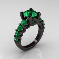Modern Vintage 14K Black Gold 3.0 Carat Emerald Designer Wedding Ring R142-14KBGEM-1