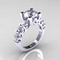 Modern Vintage 14K White Gold 3.0 Carat White Sapphire Designer Wedding Ring R142-14KWGWS-1