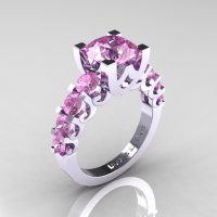 Modern Vintage 14K White Gold 3.0 Carat Light Pink Sapphire Designer Wedding Ring R142-14KWGLPS-1